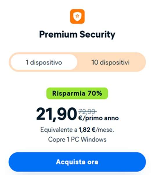 avast premium security sconto 70 per cento