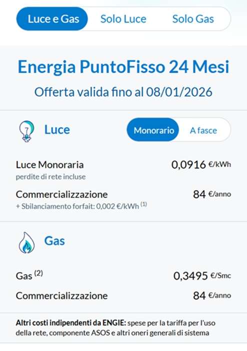 engie tariffe fino a 8 gennaio 2026