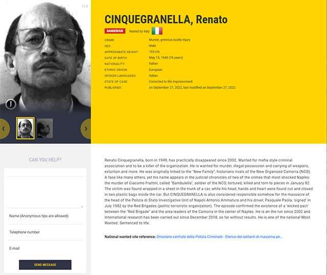 La scheda di Renato Cinquegranella su EU Most Wanted