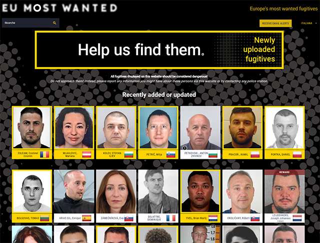Il sito EU Most Wanted con i criminali fuggitivi europei