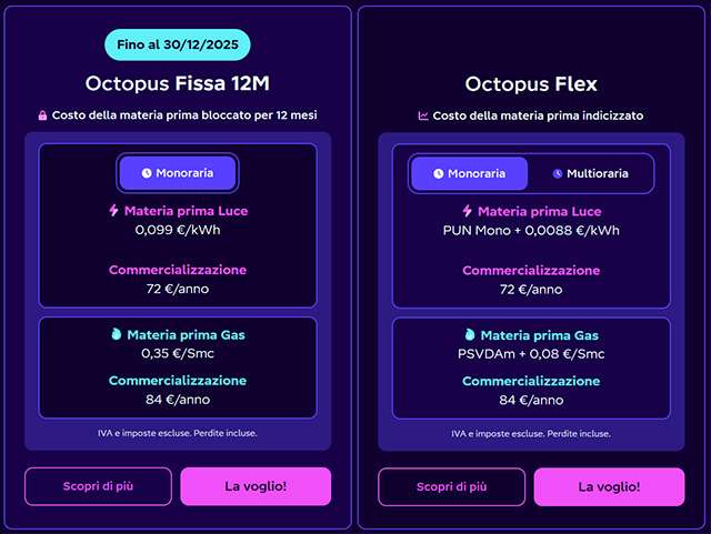 Le offerte di Octopus per luce e gas