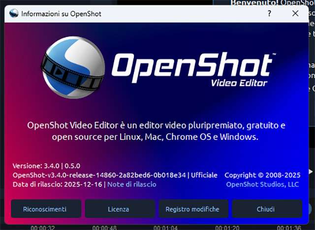 OpenShot 3.4 in esecuzione su Windows