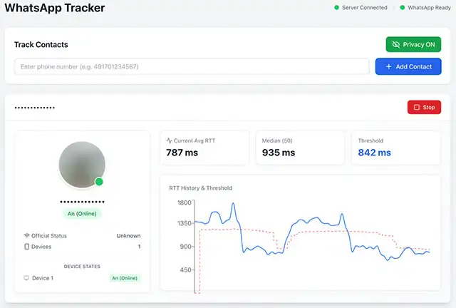 Una schermata del tool WhatsApp Tracker