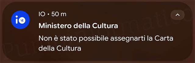 La notifica dell'app IO per la Carta della Cultura