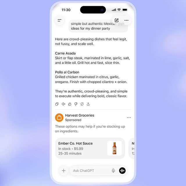 Come sarà visualizzata la pubblicità in ChatGPT