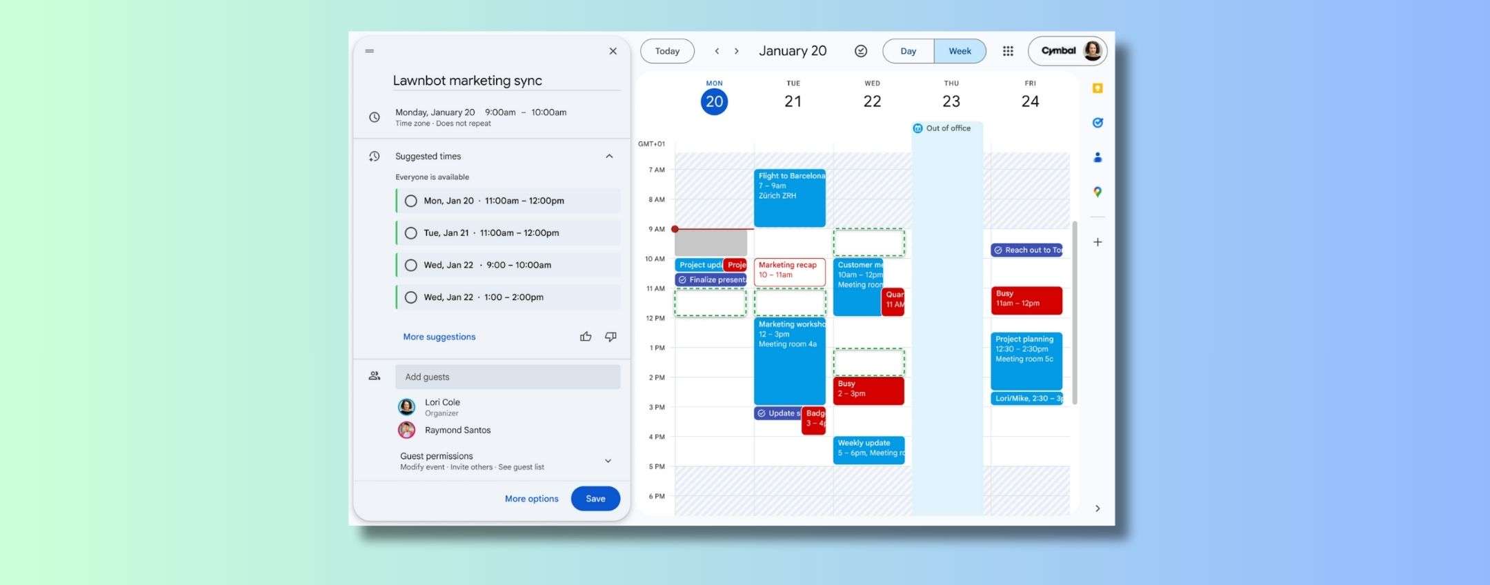 Gemini suggerisce quando incontrarsi su Google Calendar