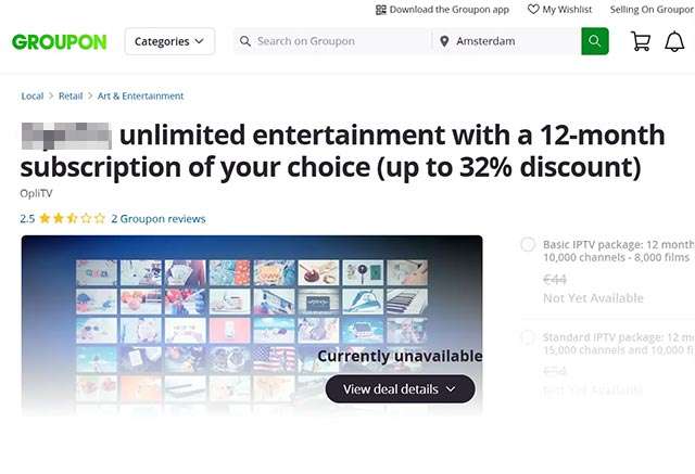 Lo sconto di Groupon sull'abbonamento alla IPTV illegale