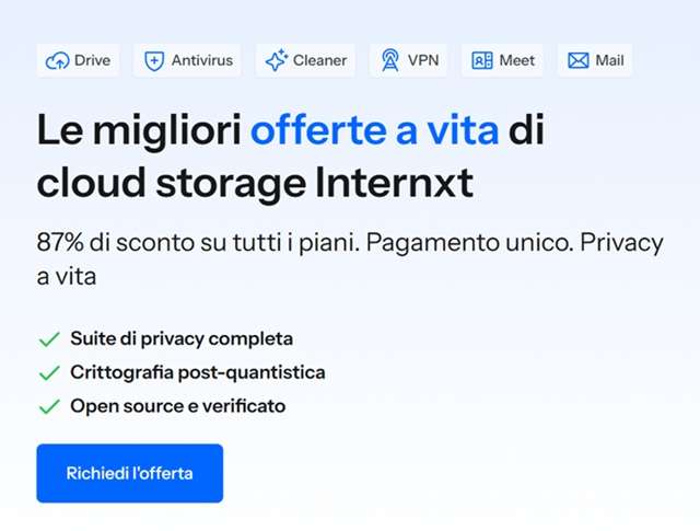 internxt sconto 87 per cento