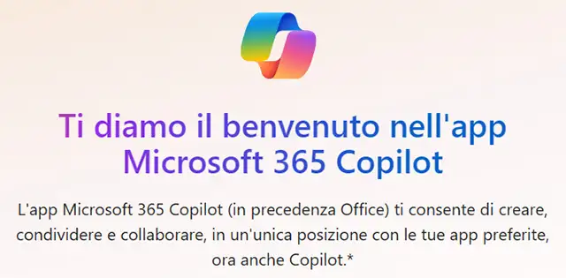 Il riferimento a Microsoft 365 Copilot sul sito ufficiale di Office