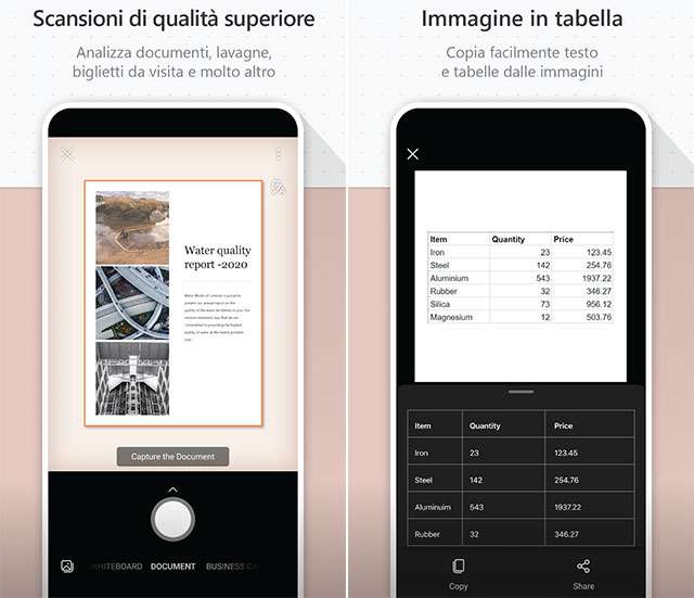 Screenshot per l'applicazione Android di Microsoft Lens