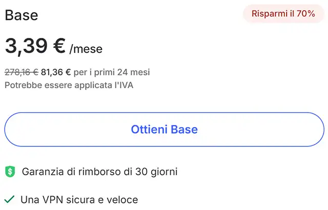 L'abbonamento Base di 2 anni a NordVPN è in offerta a -70%