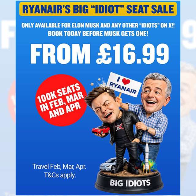 L'offerta Big Idiots di Ryanair chiama in causa Elon Musk