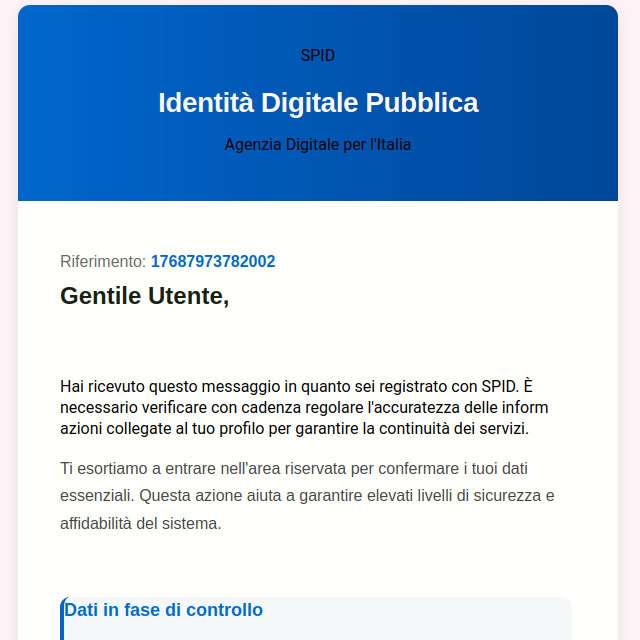 L'email-truffa a tema SPID, l'ennesima