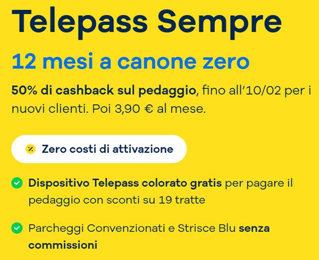 La promozione Telepass Sempre