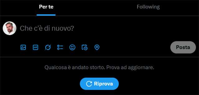 Il messaggio di errore mostrato da X durante il down