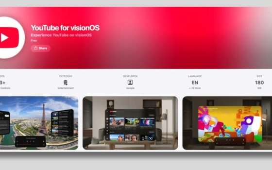YouTube arriva su Apple Vision Pro, cosa fa