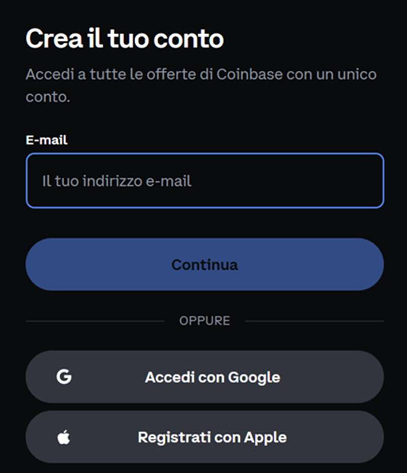 coinbase crea conto