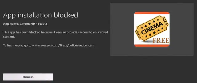 L'app pirata bloccata da Fire TV all'installazione