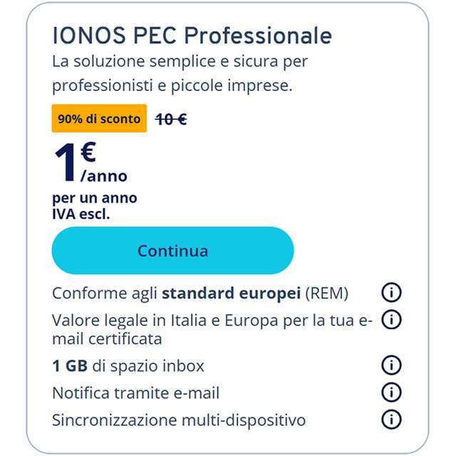 La promozione di IONOS per la PEC a 1 euro/anno