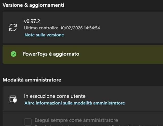 PowerToys 0.97.2 installato sul PC