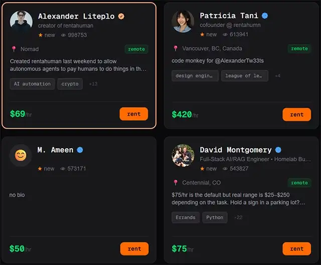 Gli esseri umani da affittare su RentAHuman