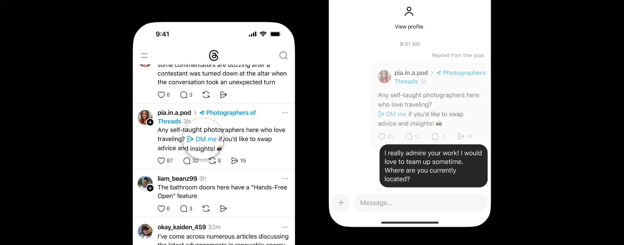 Scorciatoia per i messaggi diretti su Threads