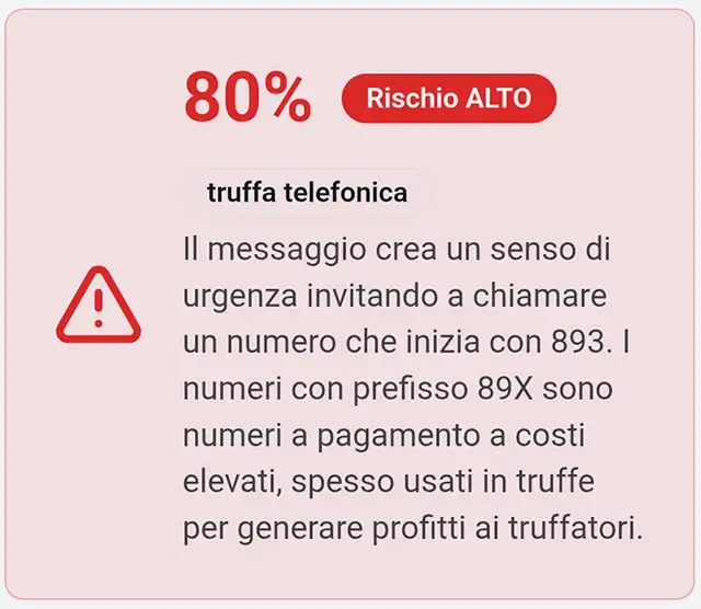 L'esito dell'analisi di VerificaTruffa su uno screenshot