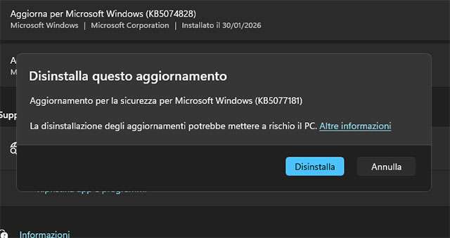Come disinstallare l'aggiornamento KB5077181 per Windows 11