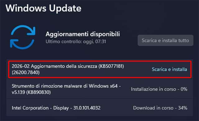 È disponibile l'aggiornamento KB5077181 per Windows 11