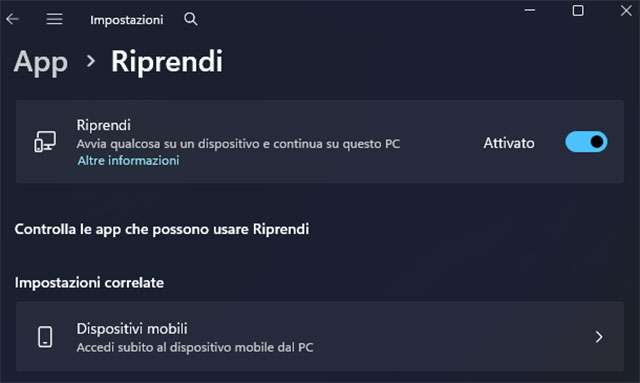 La funzionalità Riprendi di Windows 11