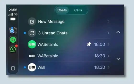 WhatsApp nativa per CarPlay con lista chat e cronologia chiamate