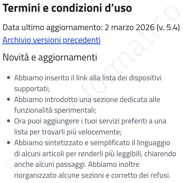 Le modifiche ai termini e alle condizioni d'uso dell'app IO