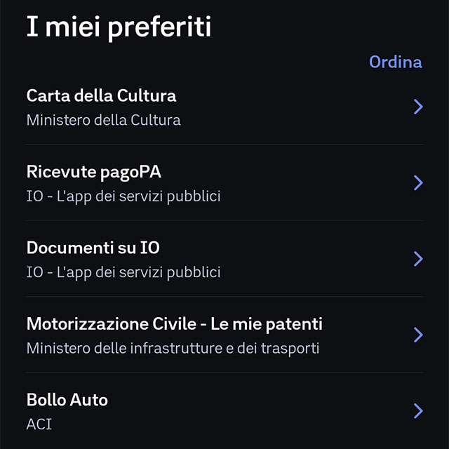 I servizi preferiti nell'app IO