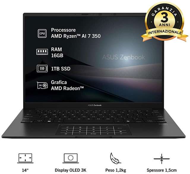 Le caratteristiche del notebook ASUS Zenbook 14 con AI