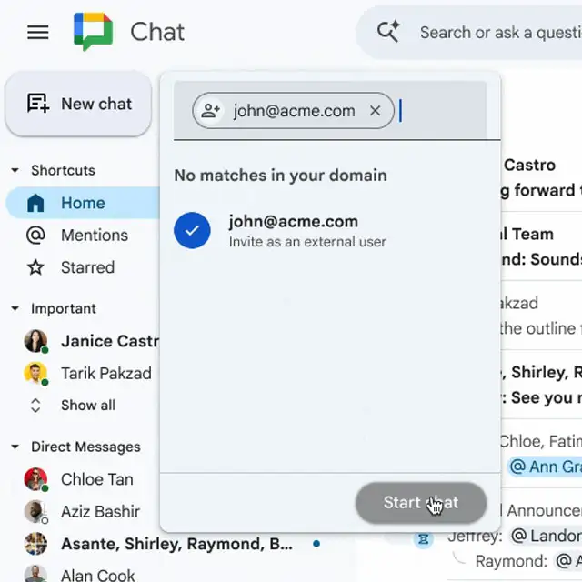 Come invitare un ospite a partecipare a una conversazione su Chat