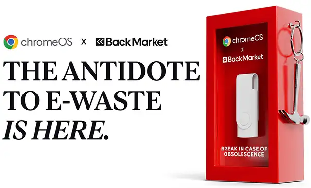 Il messaggio che annuncia la collaborazione tra Google e Back Market per le pendrive con ChromeOS Flex