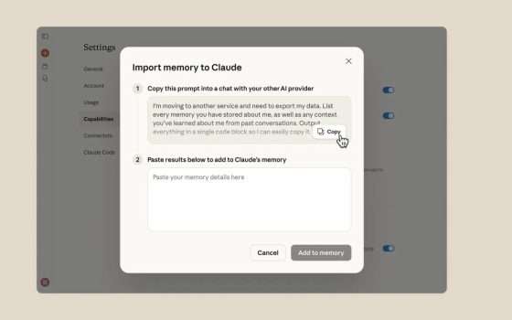 Claude lancia strumento per importare i dati da altri chatbot AI