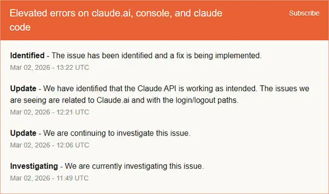 Il down di Claude del 2 marzo 2026