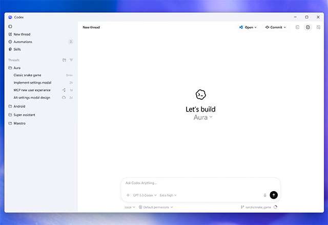 L'app di Codex in versione Windows