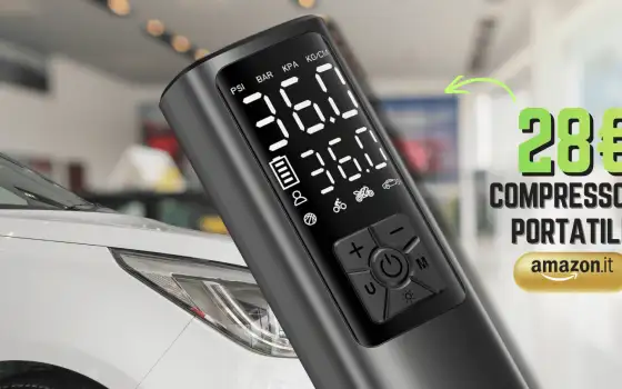 Mai più gomme sgonfie: compressore auto portatile a 28€ su Amazon