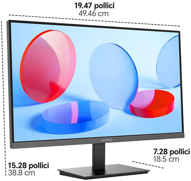 Le dimensioni del monitor KOORUI E2212F da 21,45 pollici