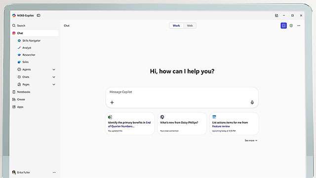Uno screenshot per l'app Microsoft 365 Copilot
