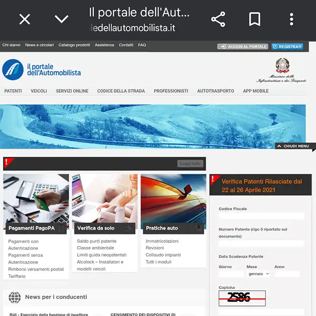 Il Portale dell'Automobilista su smartphone