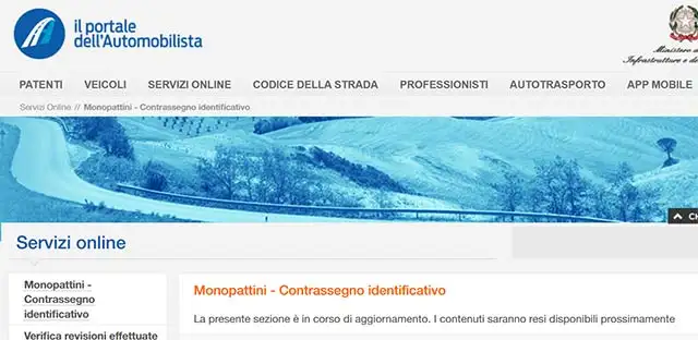 La sezione del Portale dell'Automobilista dedicata ai monopattini