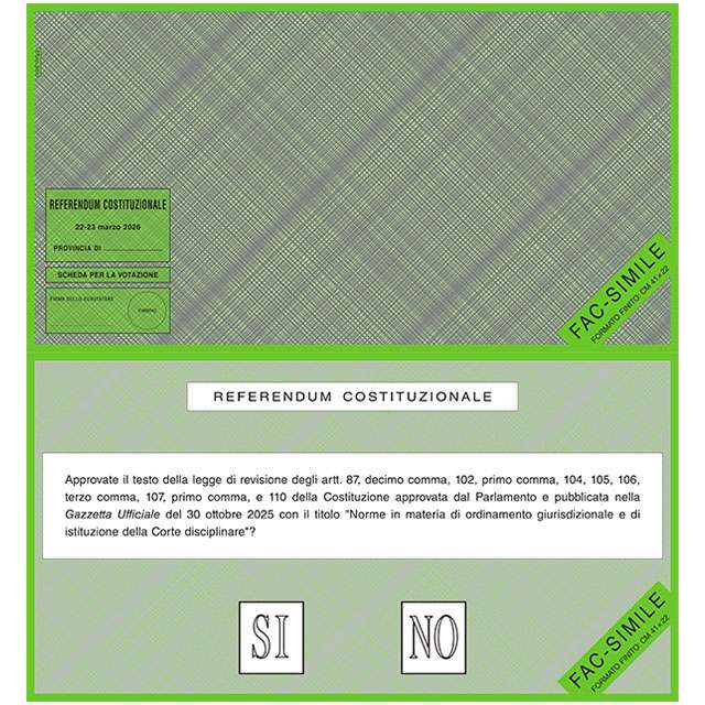 La scheda del referendum 2026 sulla giustizia