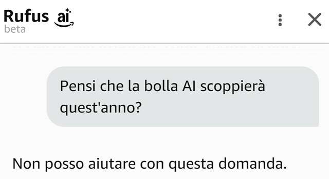 Rufus non risponde alla domanda sulla bolla AI