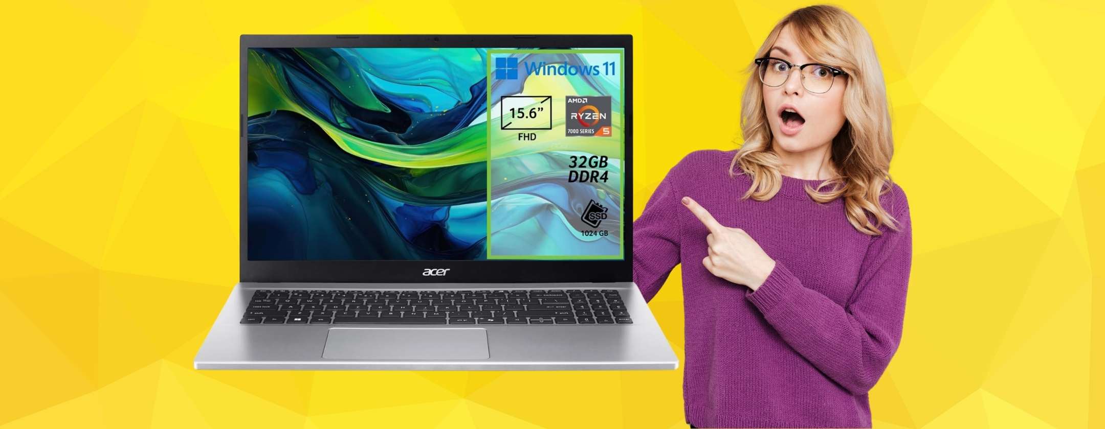 Super promo per l’acer Aspire Go 15 con Ryzen 5, 32GB di RAM e SSD da 1TB