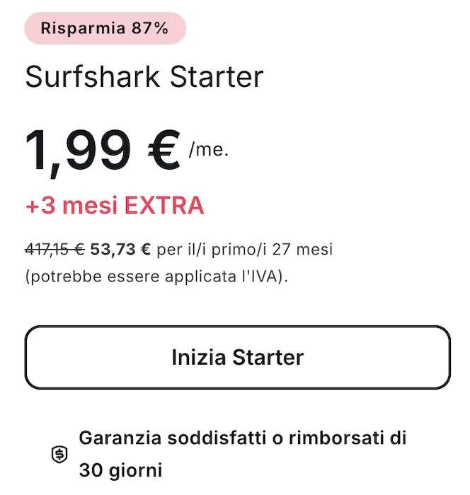 surfshark sconto 87 per cento