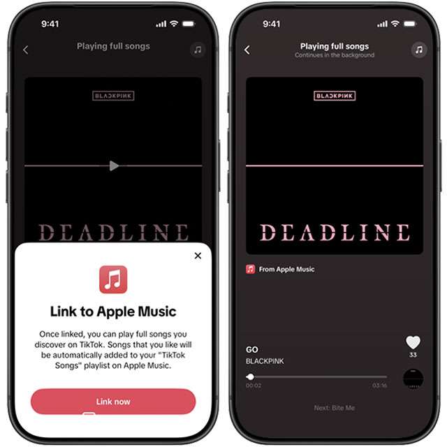 Lo streaming di canzoni intere da Apple Music nell'app di TikTok