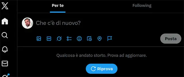 Il messaggio di errore mostrato da X durante il down
